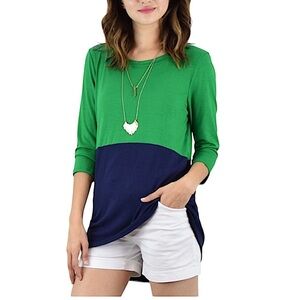 EGS by Eloges Kelly Green and Navy Half Sleeve Tunic Size Medium